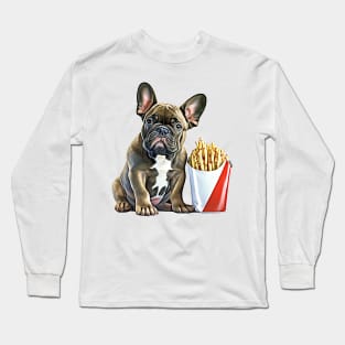 French Bulldog Puppy Dog with French Fries Long Sleeve T-Shirt